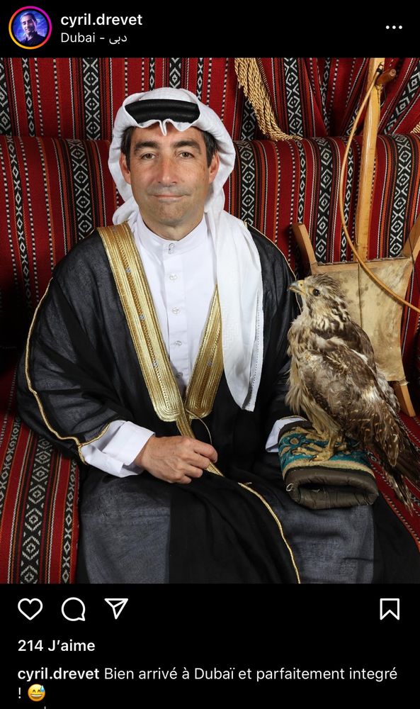Screenshot de l’insta de Cyril drevet en cosplay « dubaï » 