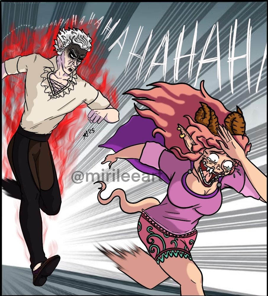 A panel showing a furious Astarion with an angry red aura surrounding him while Adeline sprints away as he chases her.

She is cracking up like a whole ass hyena.