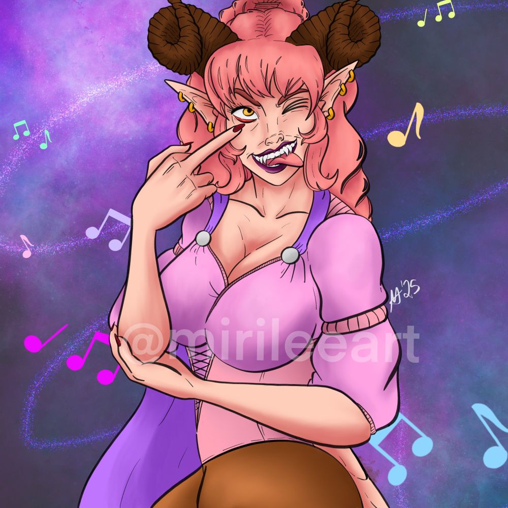 A drawing I did of my Tav Adeline. She is throwing the finger and pulling down her bottom eyelid with her tongue sticking out in a mocking fashion. 