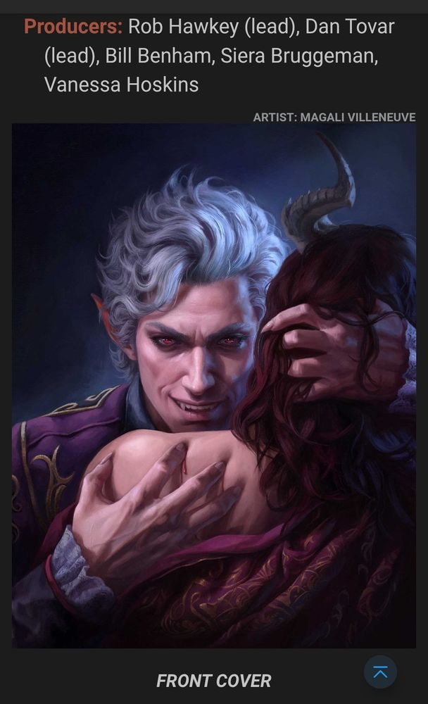 Art of Astarion from the new Dungeons and Dragons digital book about om nom nom someone's neck.