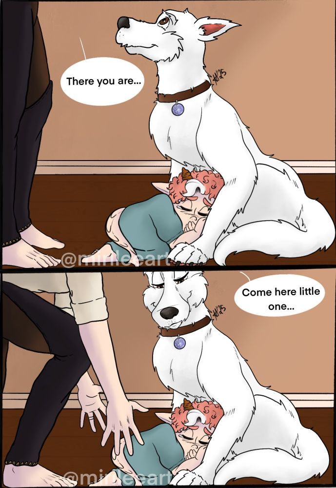 Astarion goes over to Scratch who is letting Astarions son cuddle into him while crying in his sleep.

Text: "There you are..."

Text: "Come here little one..."