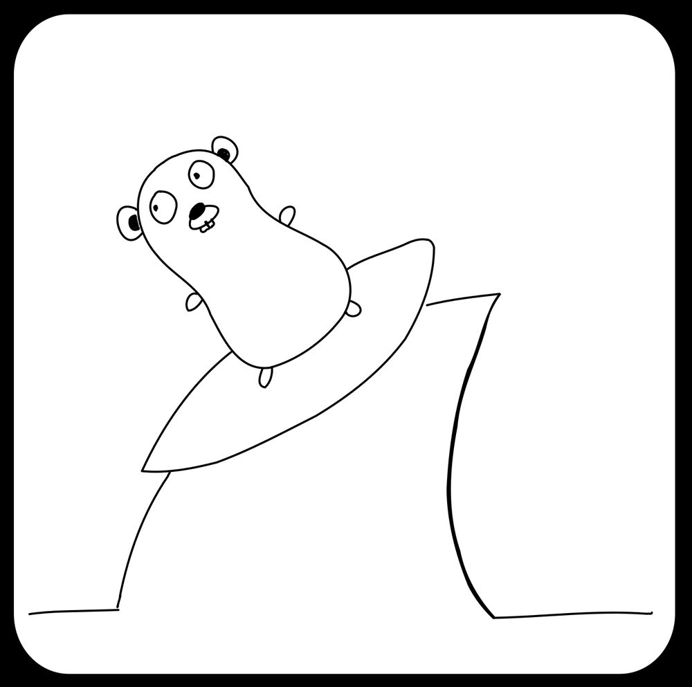 A Go gopher surfing over a Wireshark shark