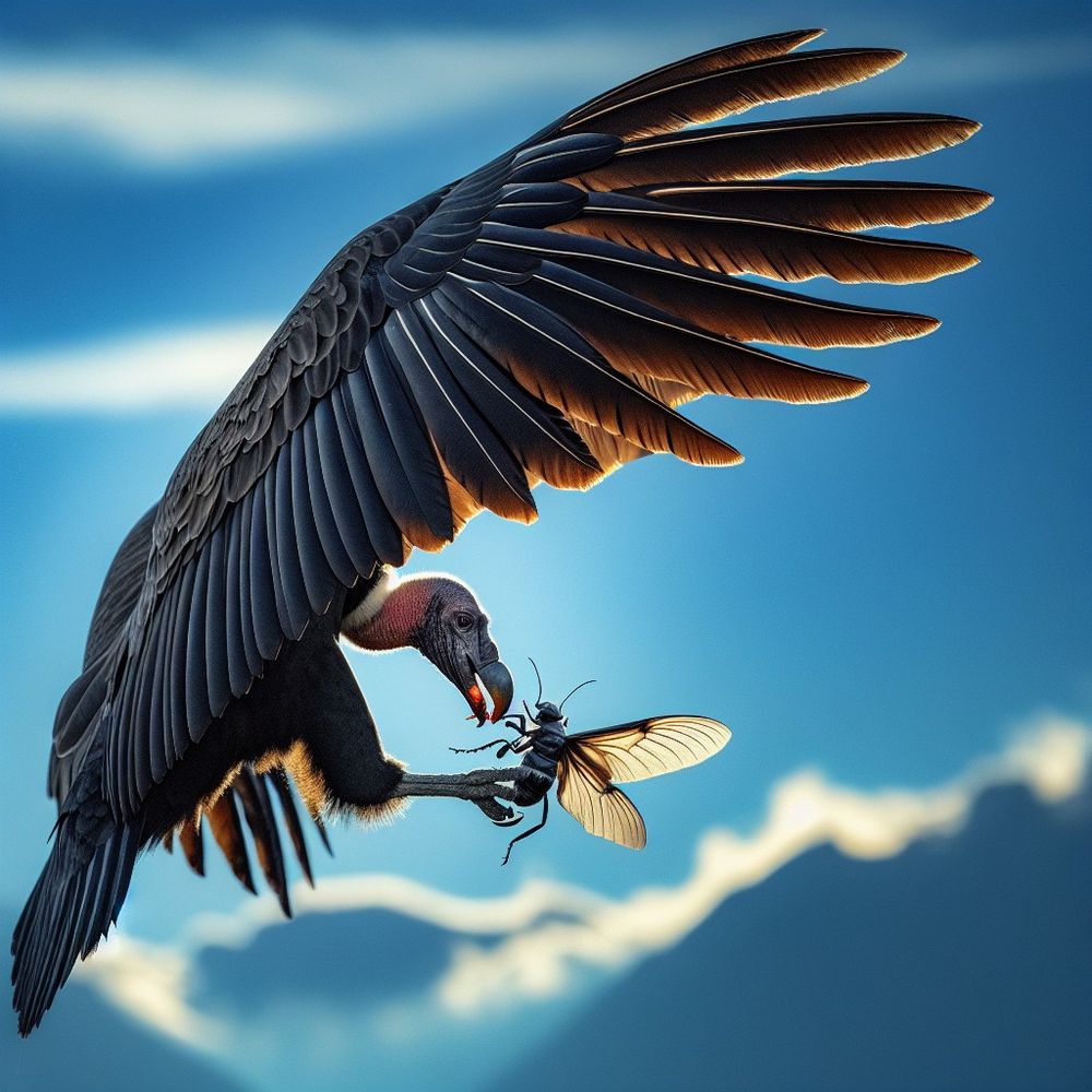 Image of the  Cryptocondor, the natural predator of cryptobugs. A mighty bird from the Andes mountain range that fiercely preys on bugs with the invaluable aid of DeltAFLy, which provides differential fuzzing superpowers.