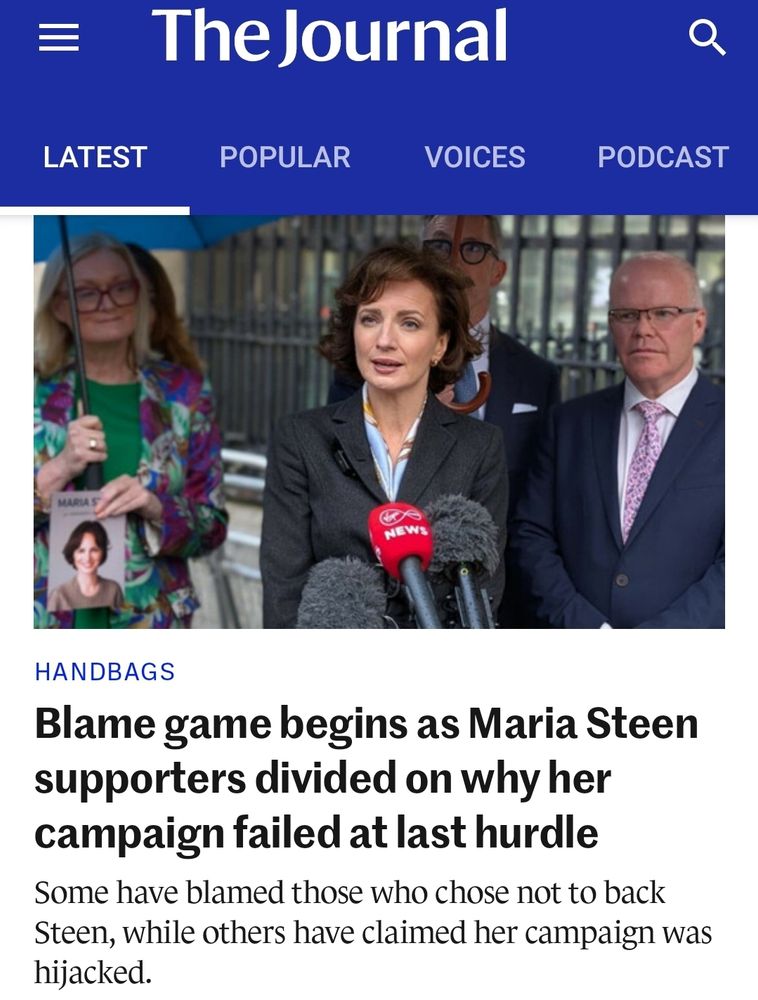 Screengrab from the Journal: Blame game begins as Maria Steen supporters divided on why her campaign failed at last hurdle? 