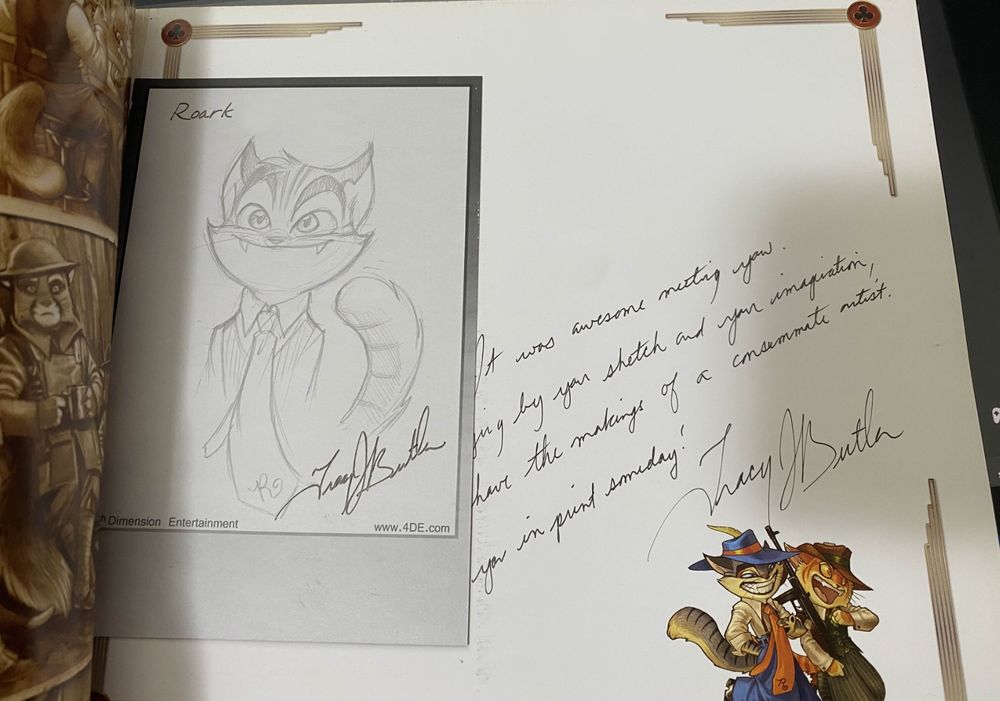A drawing of Rocky "Roark" and a very kind note written to me by Tracy J Butler after I purchased the book and hung out at her booth for a while back in the late 00s. 