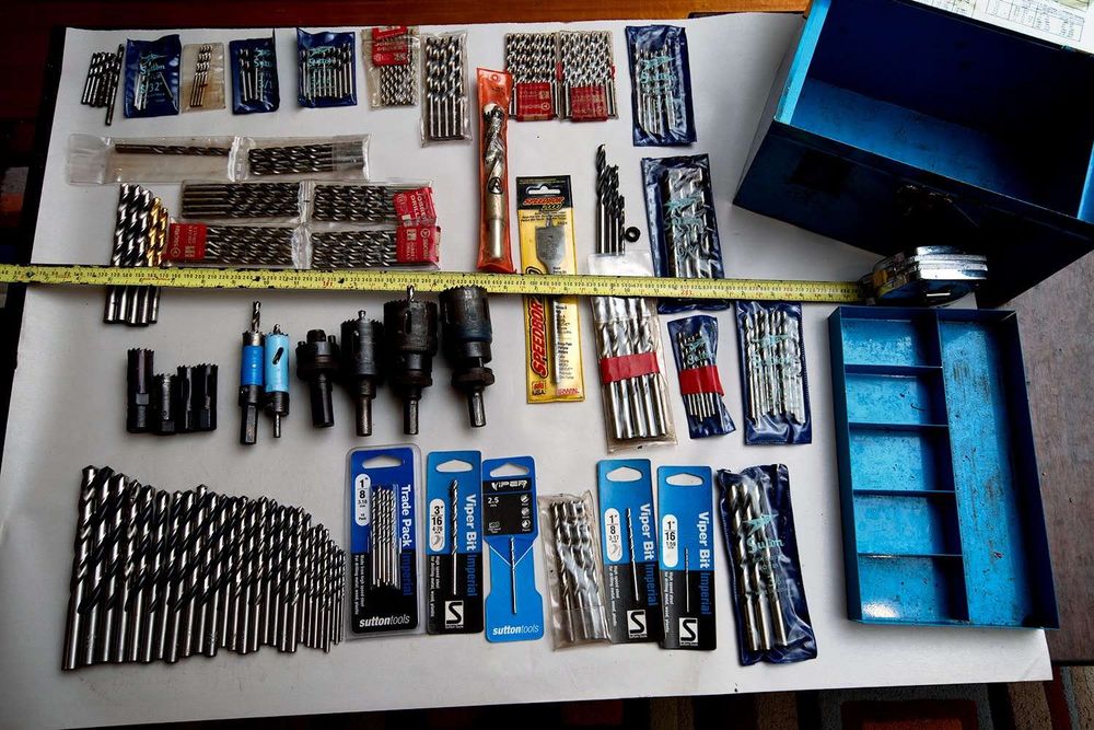A range of different types and sizes of drills.