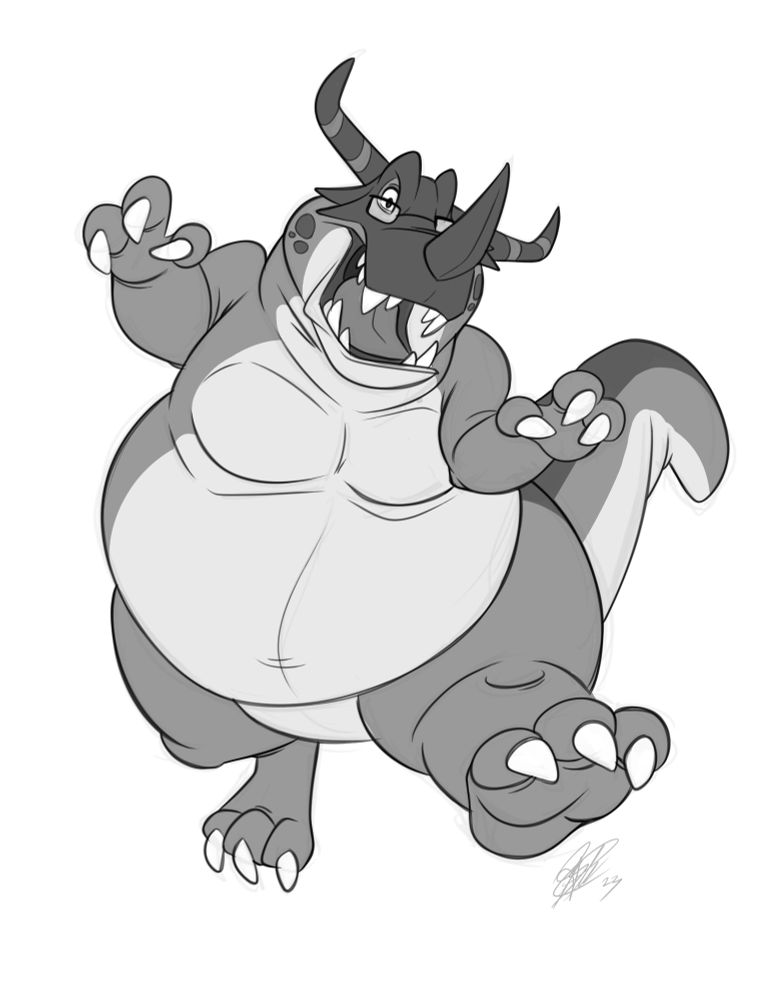 Clyde as a big fat Greymon being all roar-y and stompy