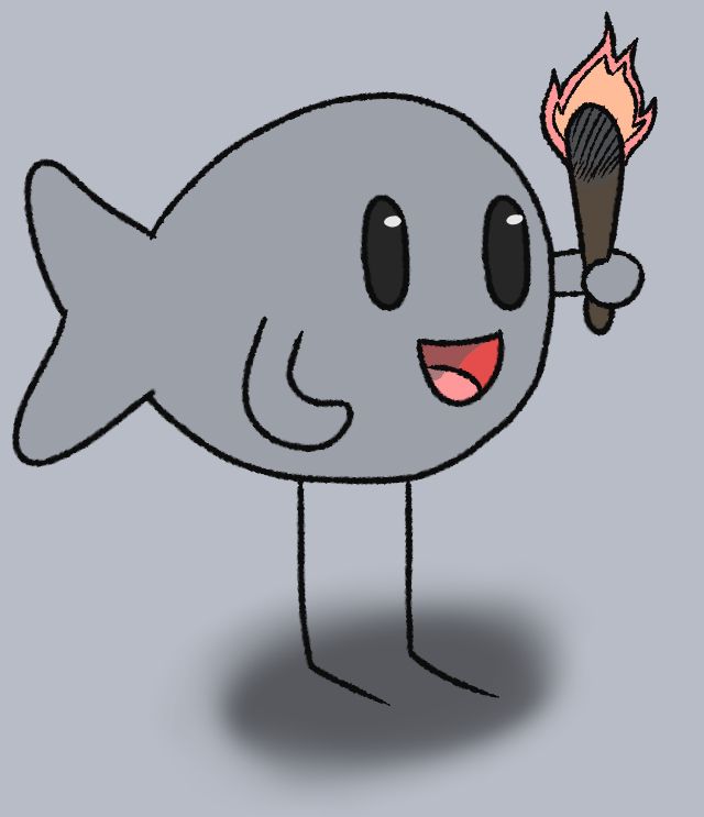 silly little doodle of a oc that amiryth drew. It is a fish looking thing holding a torch