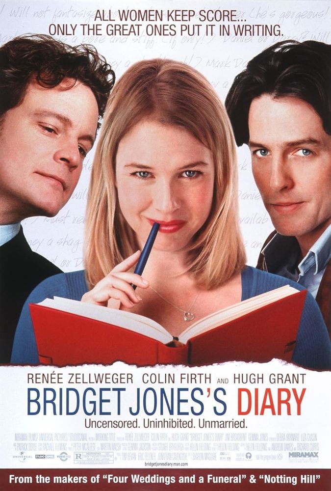 Poster for the movie, Bridget Jones's Diary, starring Renee Zellweger, Colin Firth, and Hugh Grant