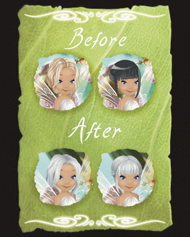 The before and after pictures of two hairstyles. The before is what was originally in the game, and after is what I designed.