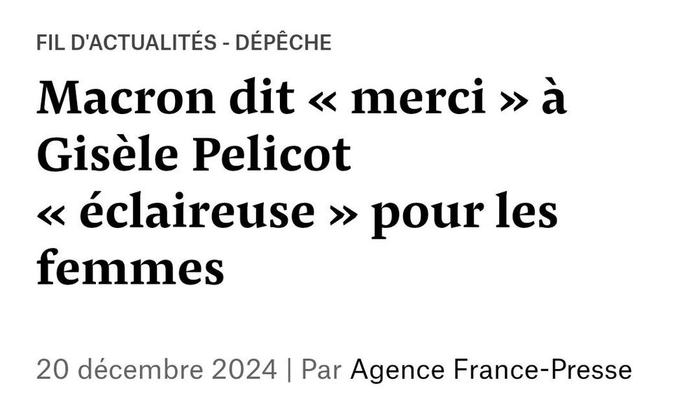 Macron dit « merci » à Gisèle Pelicot « éclaireuse » pour les femmes
20 décembre 2024 | Par Agence France-Presse