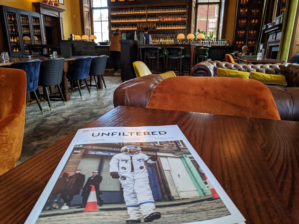 Photograph of Unfiltered magazine in the bar of the Vaults in Leith, Edinburgh