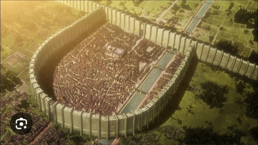 The walled community from Attack on Titan