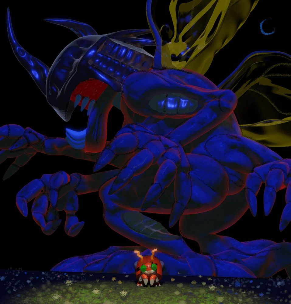a stylized render of kabuterimon and tentomon