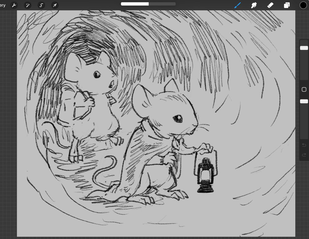 Sketch of two mice in a little cave