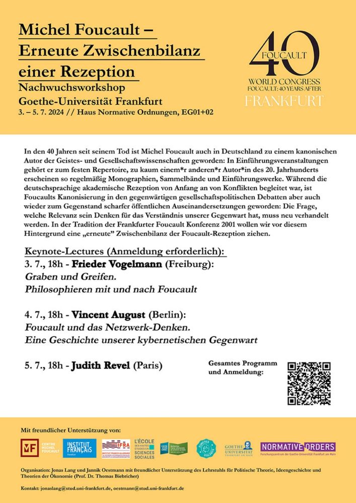 Keynotes der Konferenz "Michel Foucault - Erneute Zwischenbilanz einer Rezeption":  Frieder Vogelmann (3.7.), Vincent August (4.7.), Judith Revel (5.7.)