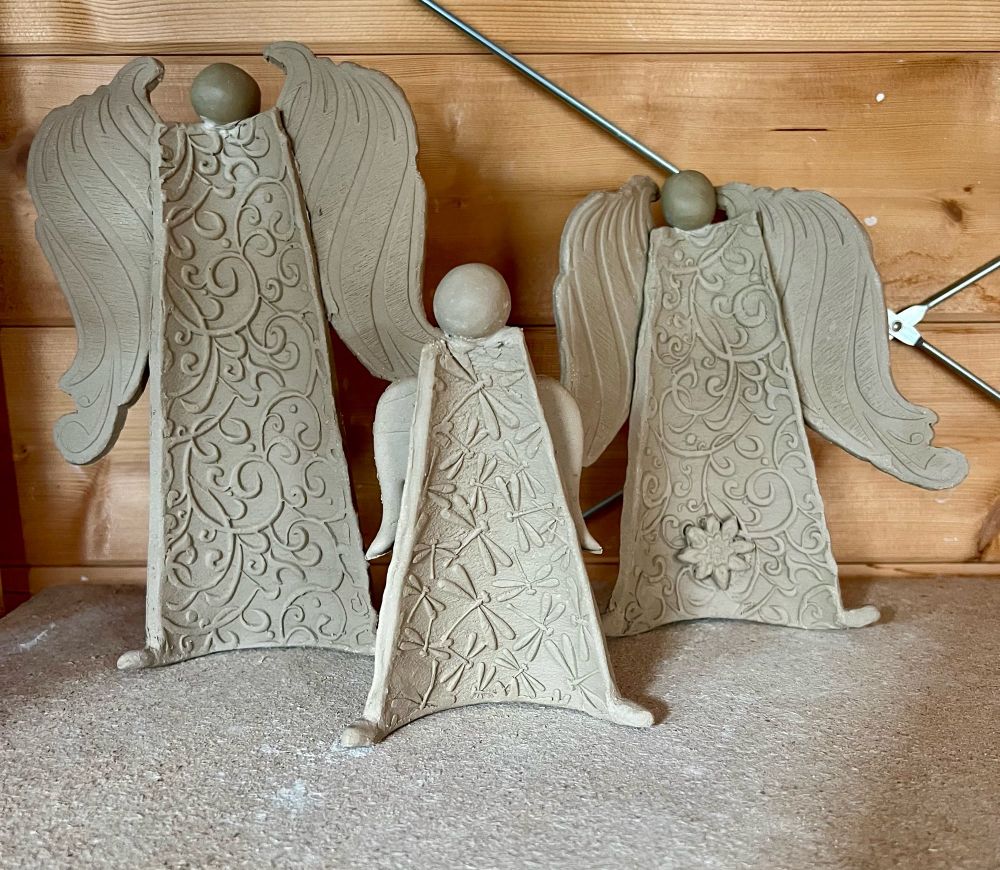 3 Keramikengel ungebrannt