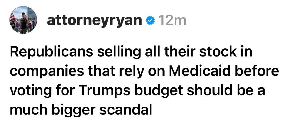 Republicans selling all their stock in companies that rely on Medicaid before voting for Trumps budget should be a much bigger scandal