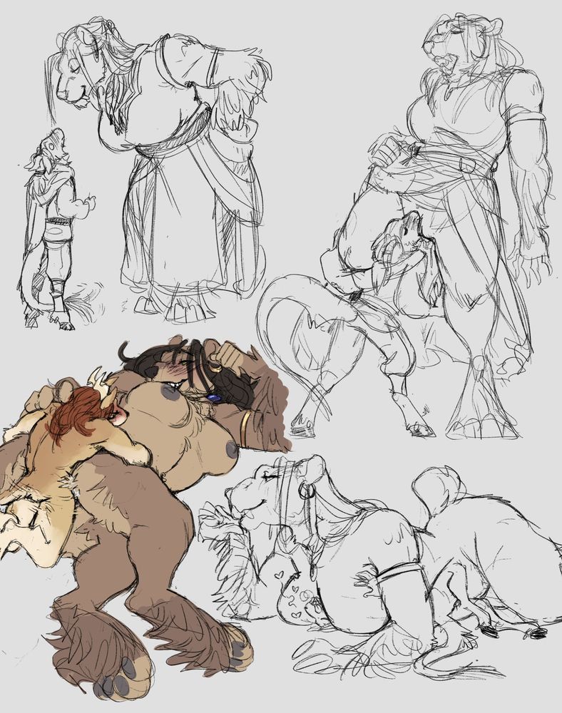 A Bear-like giantess finds a little chimera male playmate. Both are personal species.