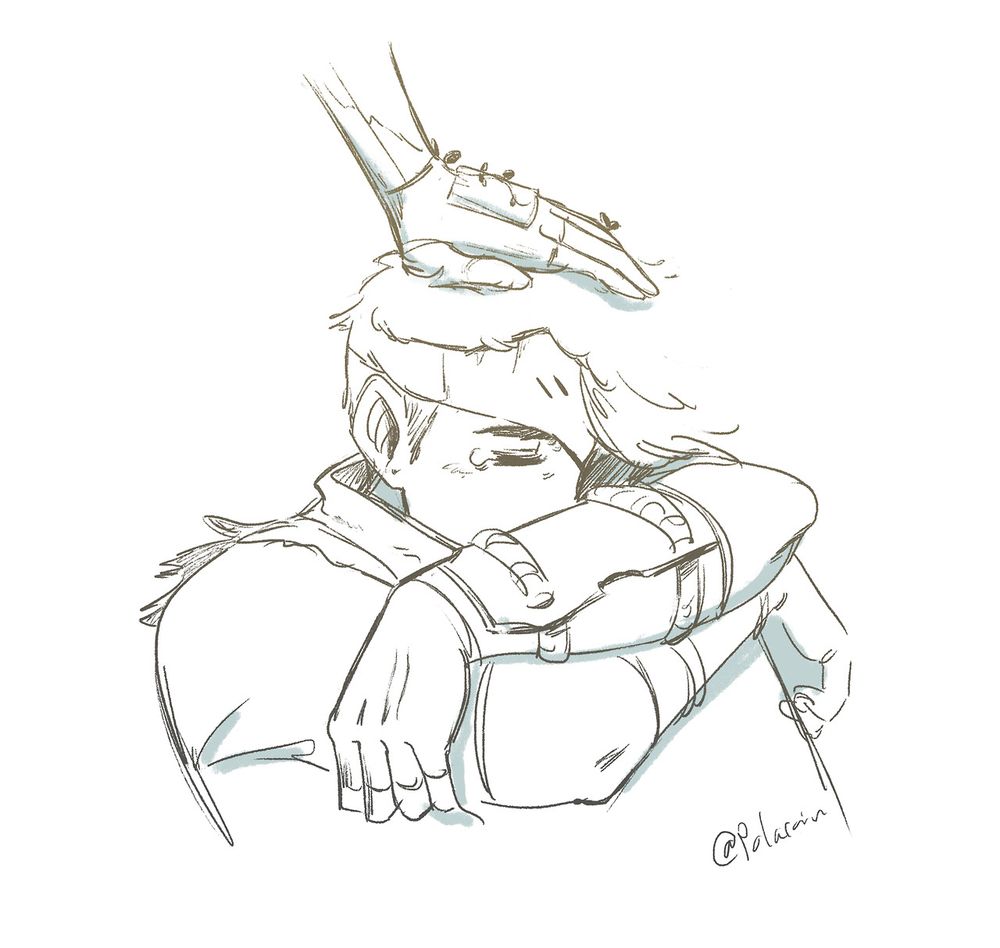 The statue's hand gently pats his head, could it be an illusion? Genji looks teary but more at peace.