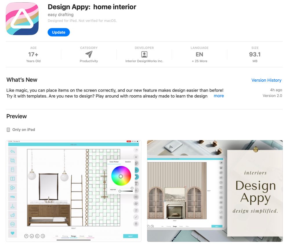 Interior design app on Apple Store image.  Home design program for kitchen and bath designs.