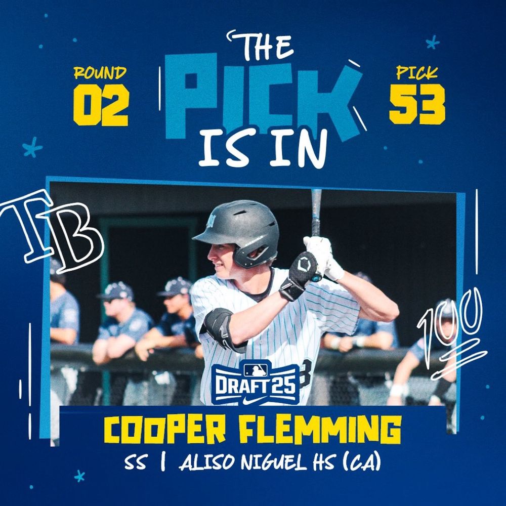 The pick is in
Round 02, Pick 53
Cooper Flemming
SS - Aliso Niguel HS (CA)