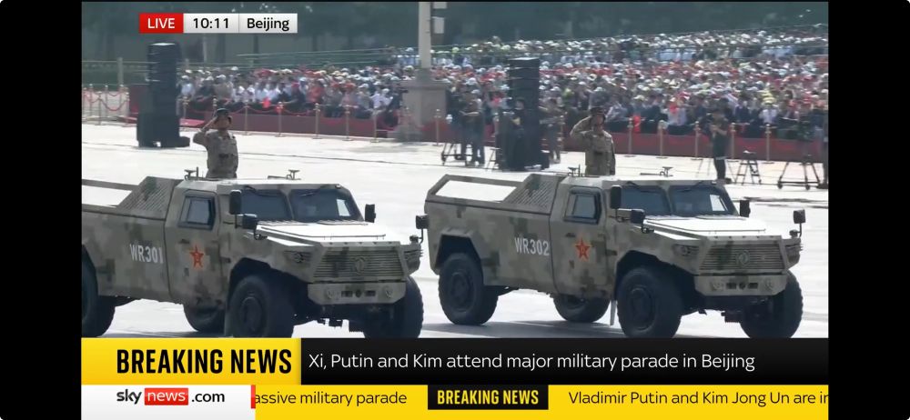 Chinese tanks. Xi military parade via SkyNews.