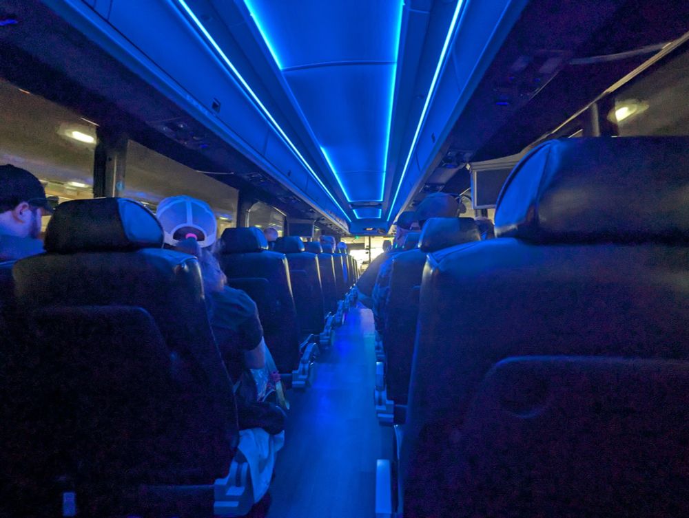 Bus ride with blue mood lighting