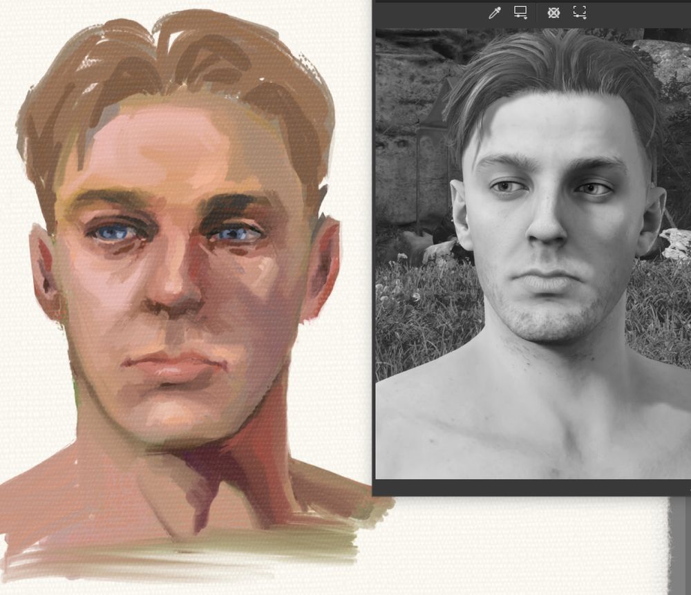 quick-ish color study of hans capon's handsome dumb face using rebelle 8 