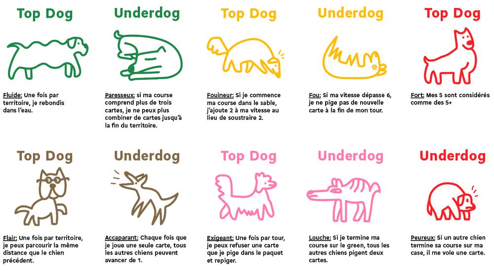 A series of quick drawings of dogs. Some are marked has Top Dogs, others has Underdog