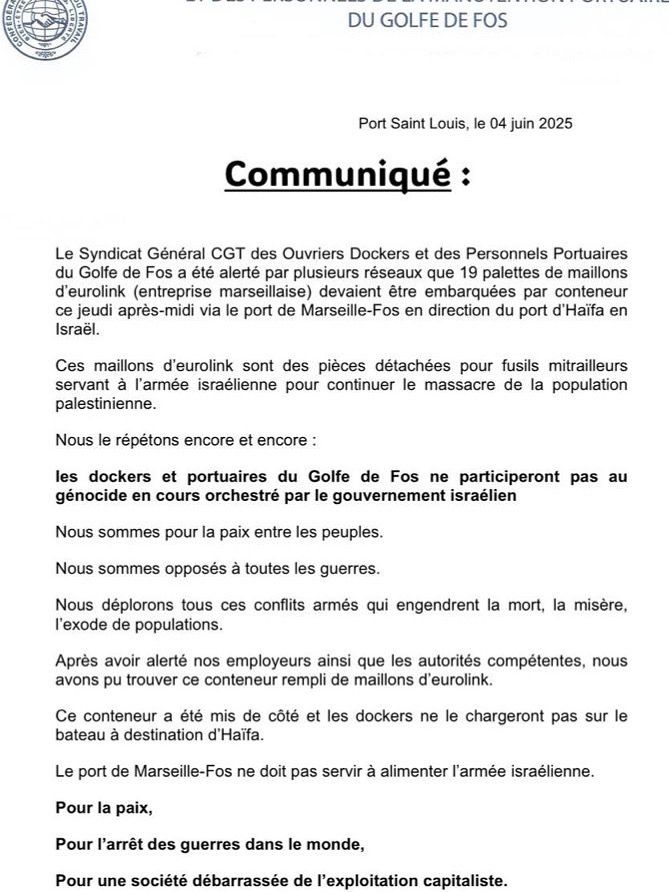 Communiqué de la CGT des dockeurs de Fos Sur Mer