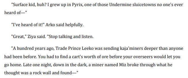 An excerpt from The Blank Scroll short story. It makes reference to "Pyrix", one of Undermine's sluicetowns. 