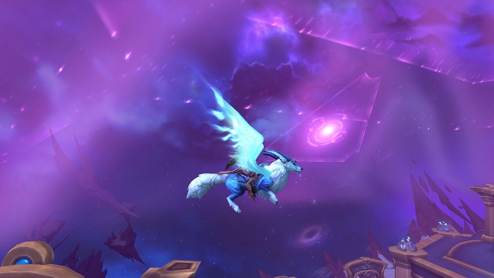 A screenshot of the Vulpine Familiar mount in flight over Tazavesh. 