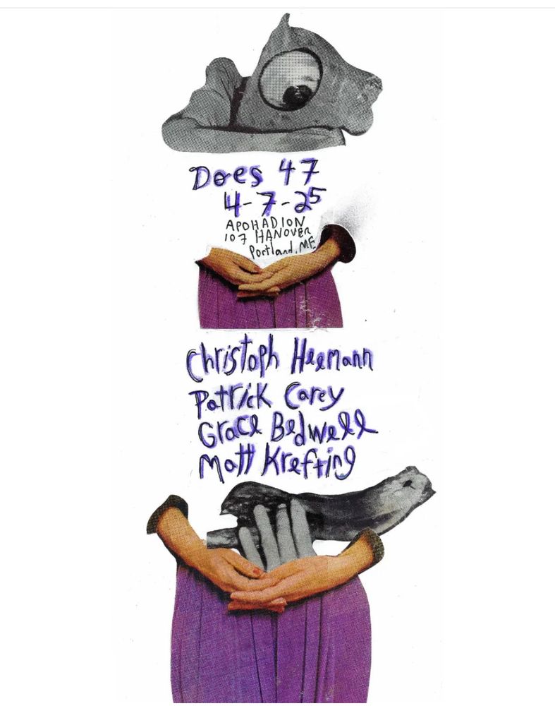 Show flyer for a concert featuring Christoph Heeman, Patrick Carey, Grace Bedard, and Matt Krefting


