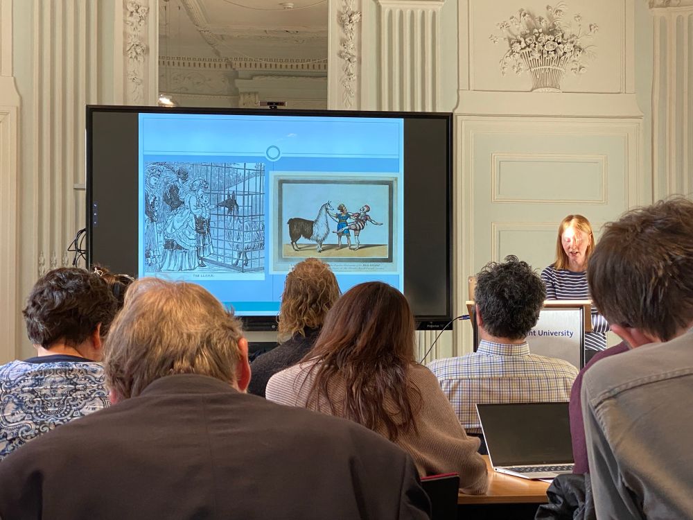 Helen Cowie’s talk on alpacas, showing two historical images of alpacas in menageries 