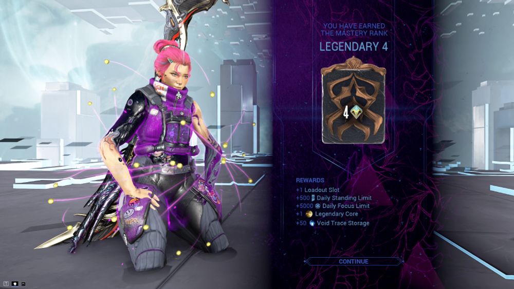 screenshot of the warframe legendary 4 rank up screen