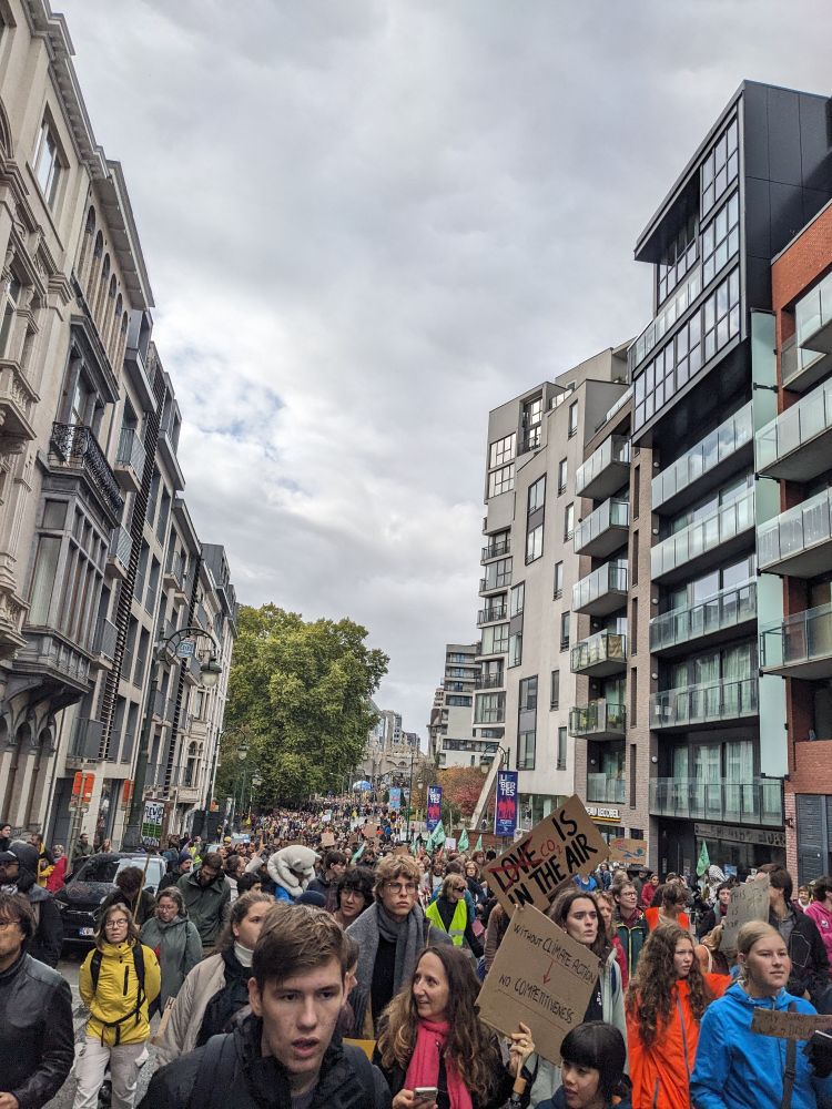 People marching along Rue Belliard in Brussels - must have been thousands there 