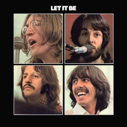 The Beatles, Let it Be album cover featuring close up shots of John, Paul, George, and Ringo