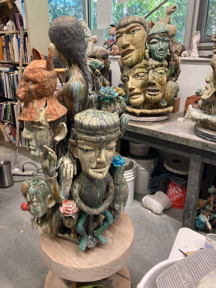 Smaller-scale sculptures, all ceramic, amazing glazes to create colors.