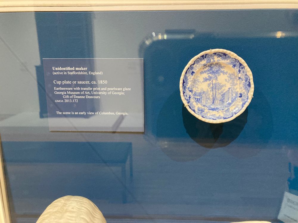 Apparently many of these small plates were made in Staffordshire and had transferware decoration. And yes, it was the custom to cool your hot beverage in the saucer to drink from that and to rest your half-empty teacup on this little plate. I imagine that tea drinkers stopped using saucers for sipping and just started drinking from the cup, because, well, most tea sets of the time have cups that usually do have a handle. 