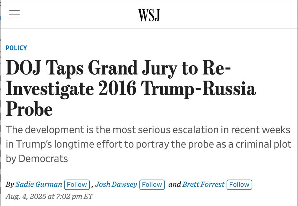 WSJ headline DOJ reopens 2016 Russian interference probe of Democrats 
