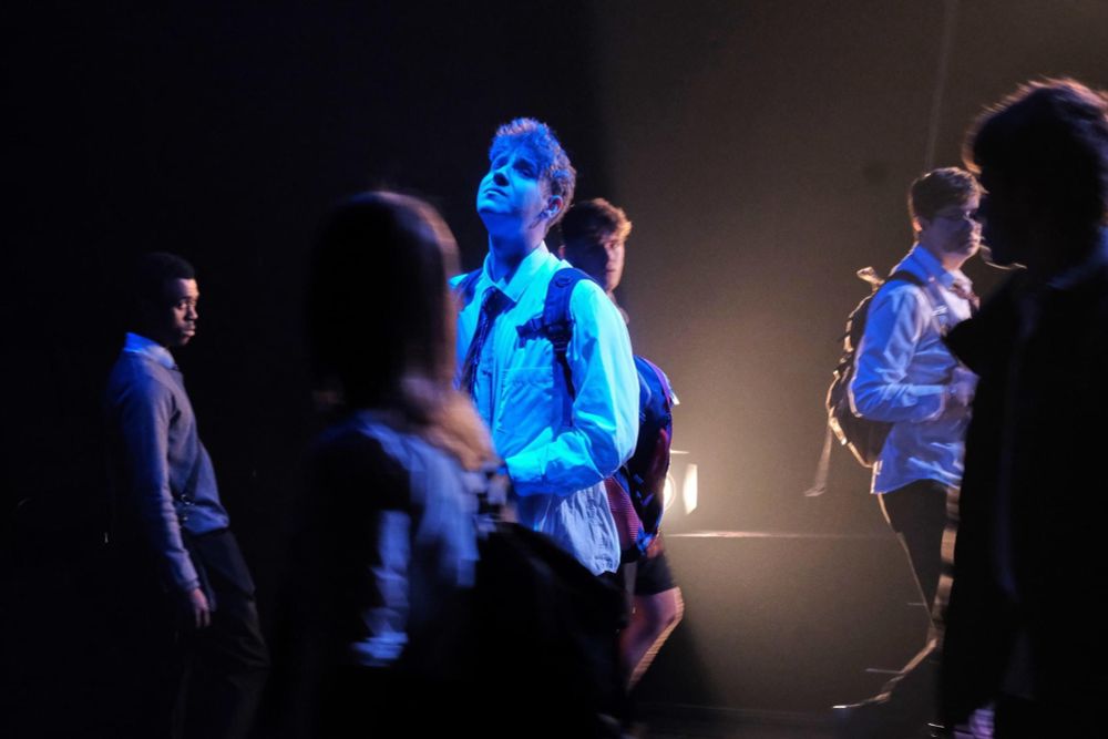 DNA by Dennis Kelly Directed by Rob Salmon - A teenage boy stands surrounded by other teenagers