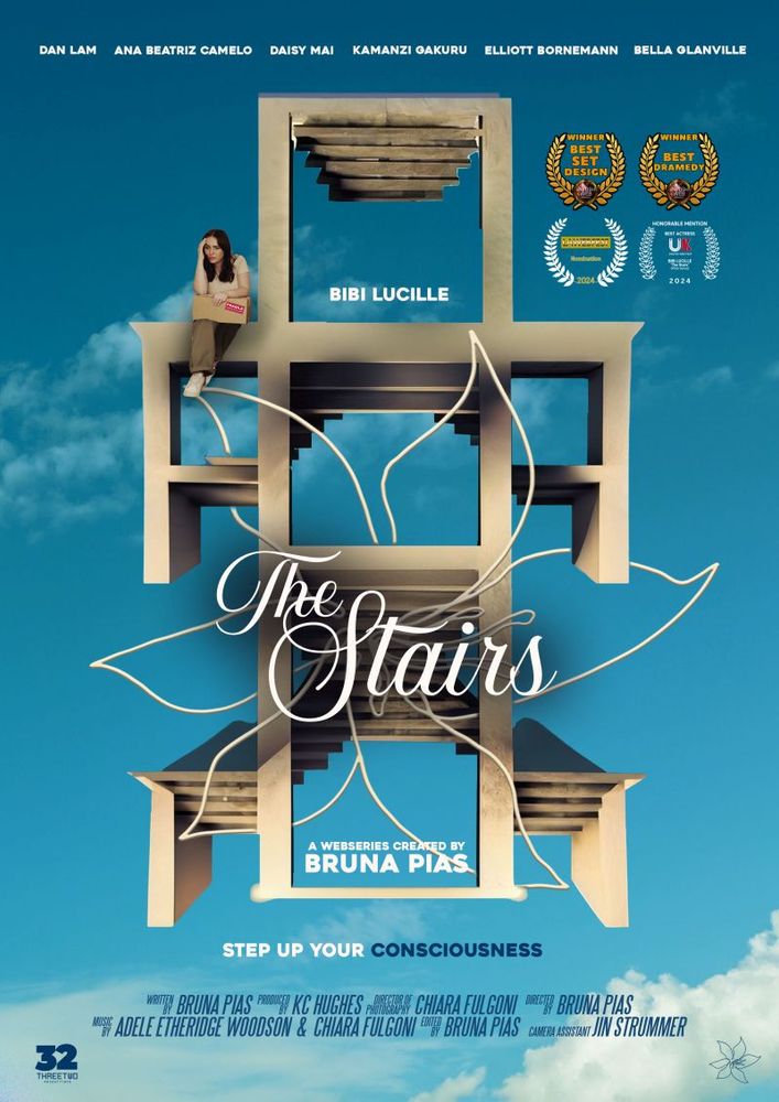 Blue cloudy poster for The Stairs webseries.