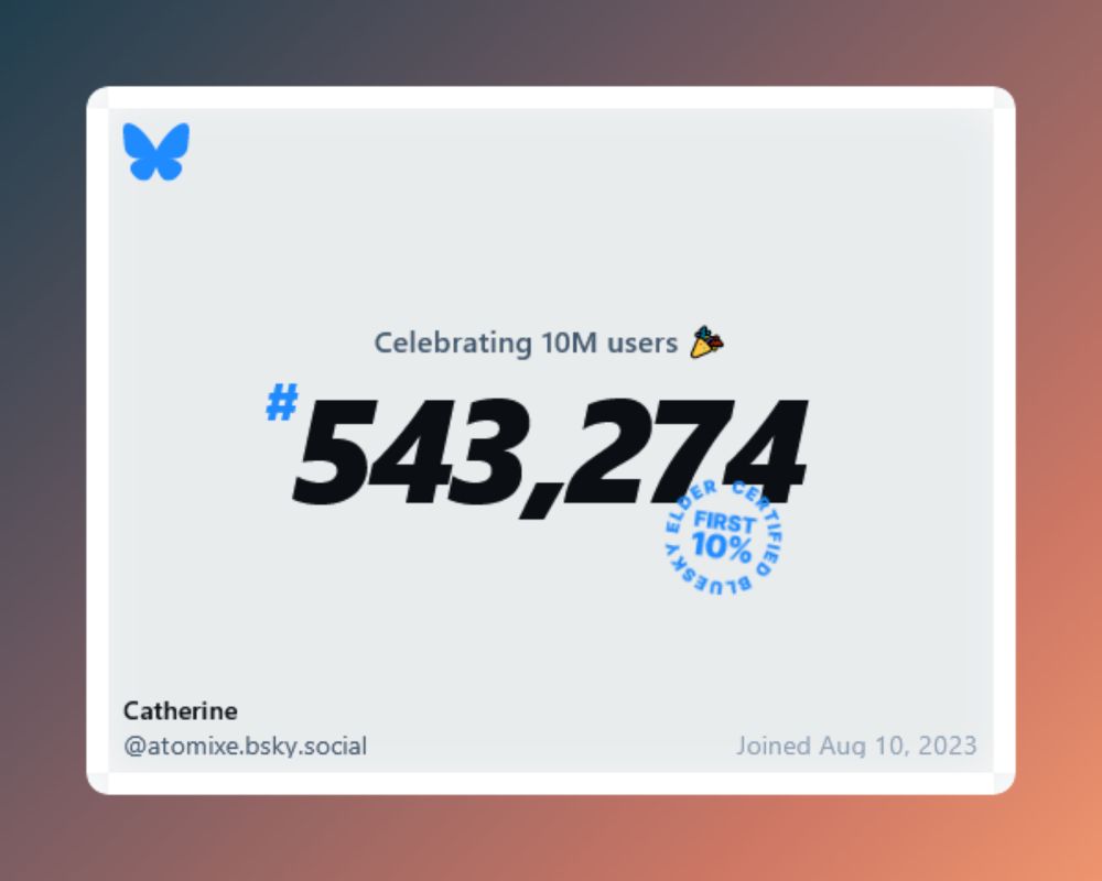 Popup that says "Celebrating Ten Million Users", with my number being 543,274