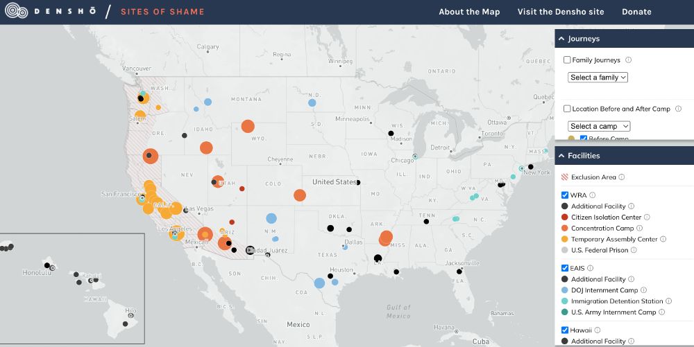 Sites of shame map of WW2 detention facilities throughout the US 