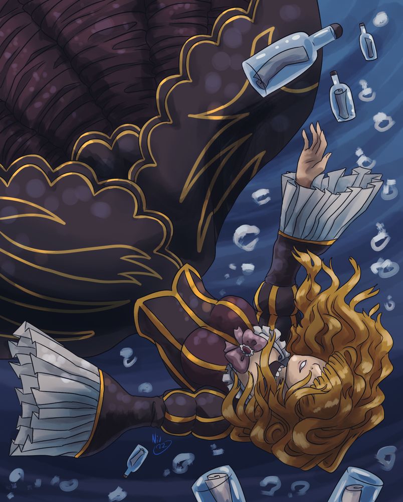 Beatrice from Umineko drowning in the sea