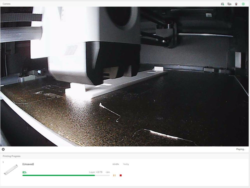 A screenshot from Bambu Slicer, showing a live progress of 3D printer from inside