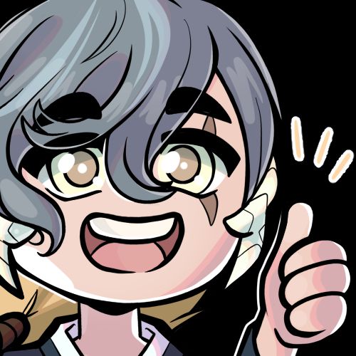 A silver-haired man with golden eyes and horns wears a beaming smile. He's thrusting a thumbs-up toward the viewer.