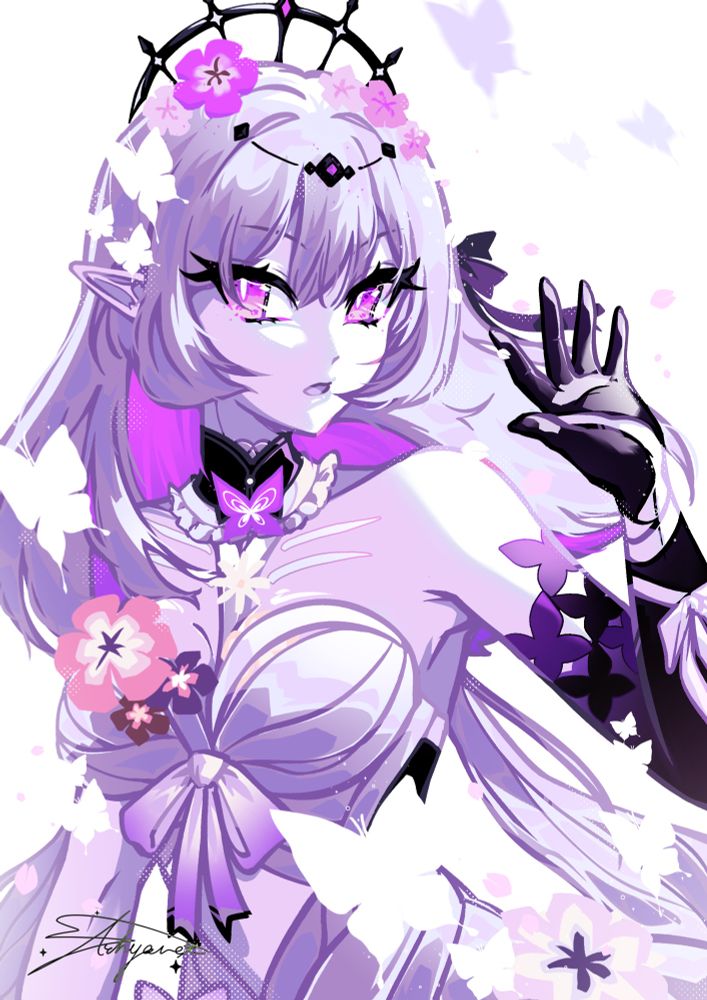 castorice honkai star rail hsr hoyoverse fanart illustration art purple butterfly pink flowers drawing