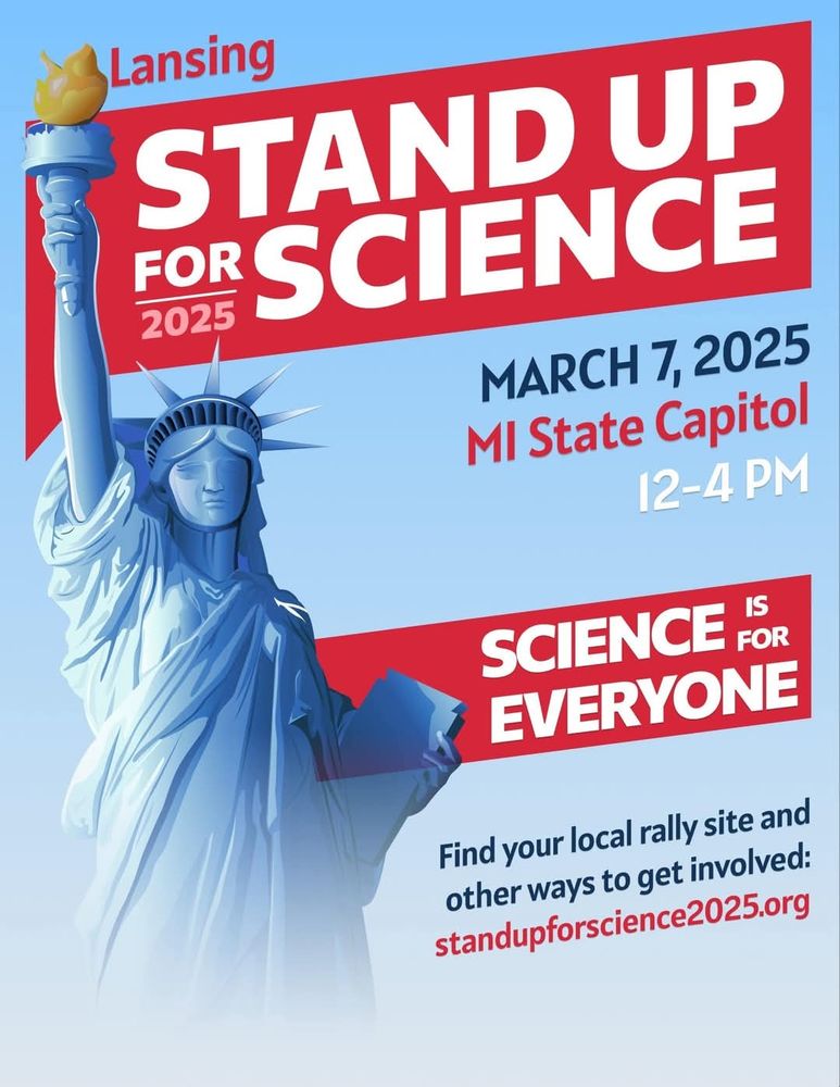 Stand up for Science event poster. For March 7 in Lansing, MI 